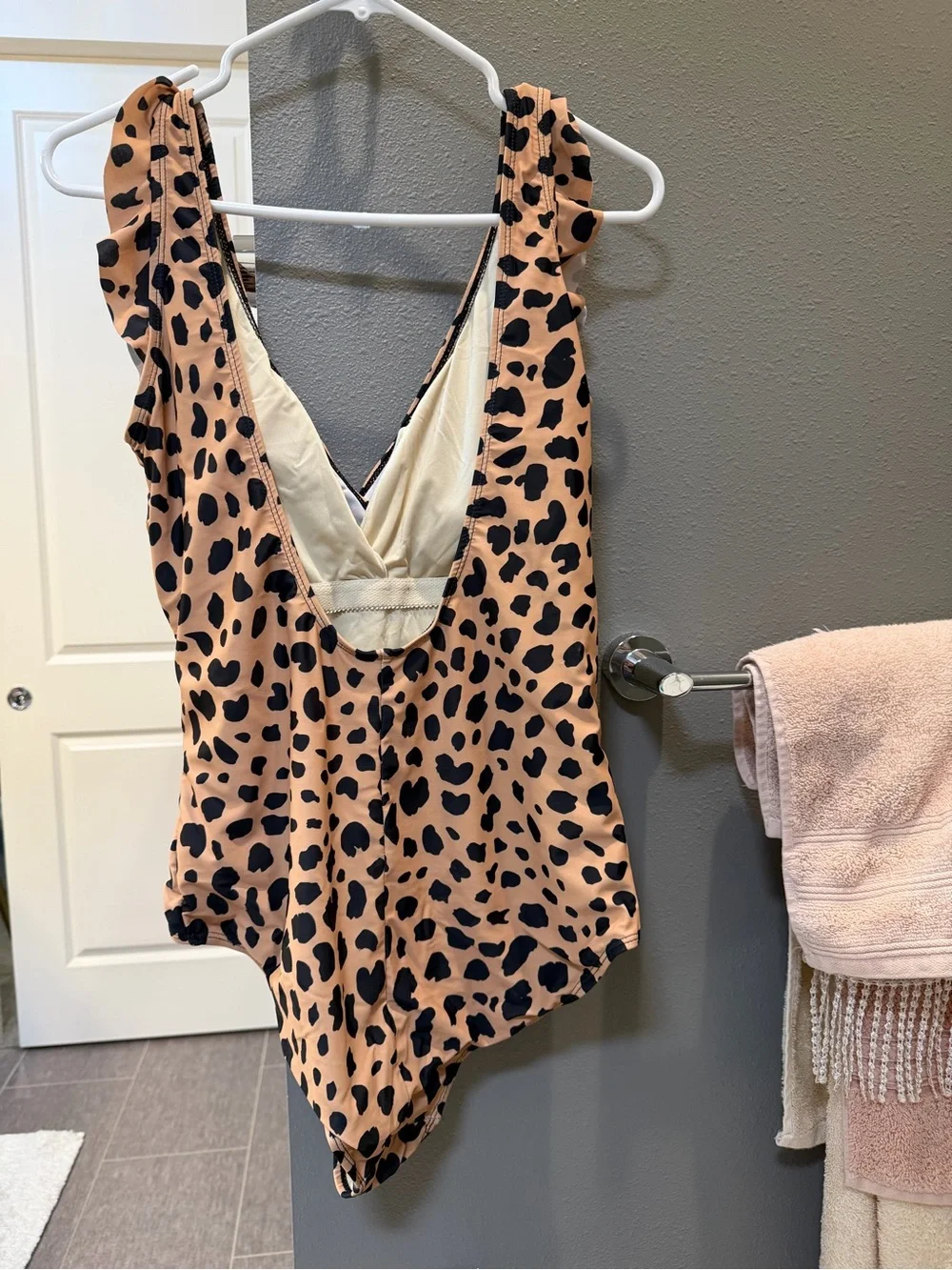 Leopard-Print Wrap One-Piece Swimsuit in Tan and Black